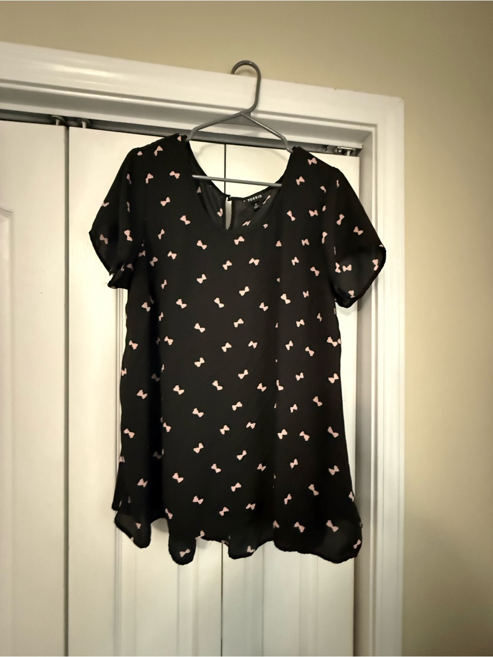 torrid Black Short-Sleeve Blouse with Pink Bow Print